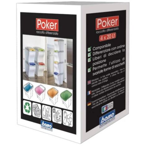 Bama poker Pattumiera Differenziata Tris in Plastica Nera 20L