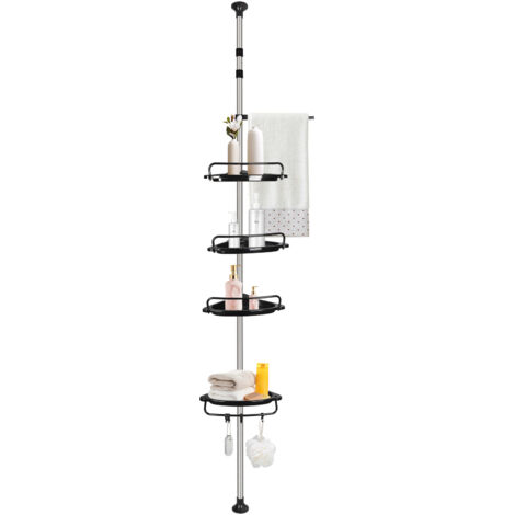 Duschregal Eckregal Bad mit 4 Ablagen Badregal Gesamthöhe 105-310 cm,Badezimmer-Regal,Duschkorb für Bad und Küche Schwarz (1/5)