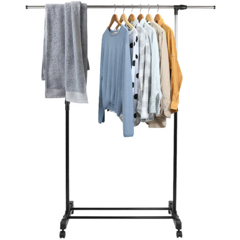 Kleiderständer, Kleiderstange, Garderobenständer Kleiderständer mit Rollen, Ausziehbare Stange für schwere Lasten, Verstellbare Höhe und Breite Für Schlafzimmer, Ankleidezimmer, Schwarz (1/5)