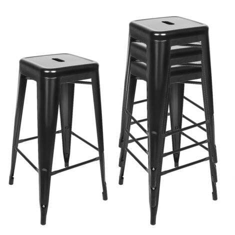 Barhocker Eisen Barstühle 2er Set, Sitzhöhe 76cm Tresenhocker, Stapelbar Metall Bistrohocker mit Fußstütze im Industry Design, Schwarz (1/4)