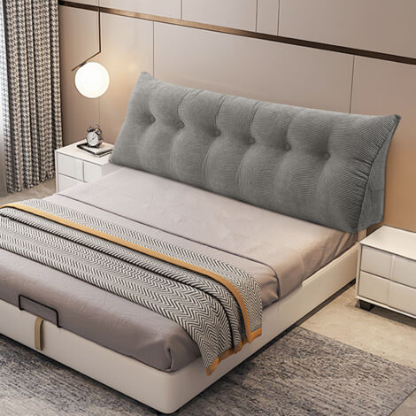 Rückenkissen mit Seitentasche, Keilkissen für Bett und Sofa geeignet, dreieckiges Lesekissen, Kissen mit abnehmbarem und waschbarem Bezug, Rückenstützkissen - Grau 180 x 50 x 20 cm (1/5)