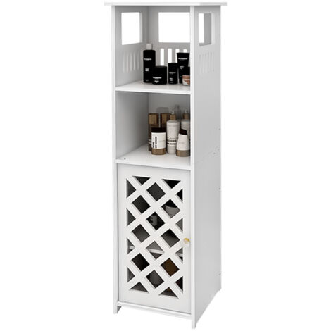 Badezimmer-Schrank, Badezimmermöbel, Aufbewahrungsschrank, freistehender Schrank mit 1 Tür und Regal, platzsparender Schrank, für Badezimmer, Wohnzimmer, Esszimmer, Küche, weiß (1/5)