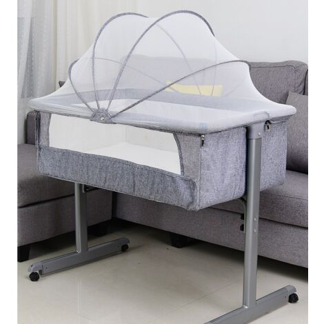 Cuna para Bebé Cuna de Colecho Inclinación y Altura Regulables con Cama Lateral con Juguete Colgante Cama para Bebé para Dormitorio Sala Viaje,Mosquitera gratis