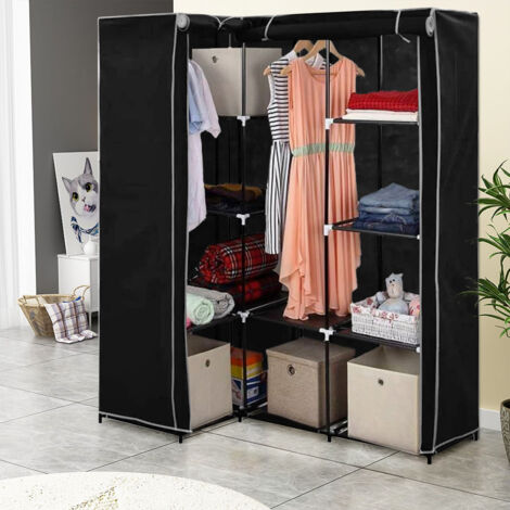 Armario de esquina en forma de L con 4 columnas,con 2 barras de ropa,169×129×87cm (1/5)