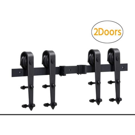 366cm Herraje Puerta Corredera, Kit Guia Puerta Corredera ,Rieles para Puertas Correderas, Juego de Piezas de Metal Carril para Puerta Deslizante Puerta doble (1/5)
