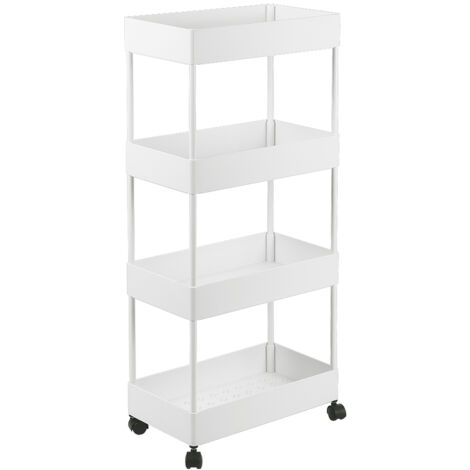 Carro de almacenamiento de cocina blanco, estantes de almacenamiento de 4 niveles con mueble de cocina con ruedas (1/5)