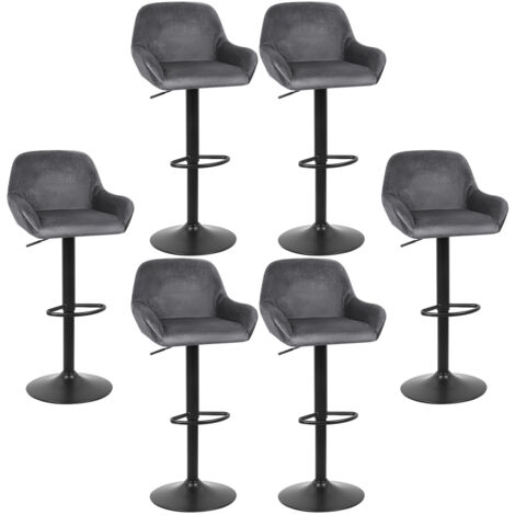 Juego de 6 Taburete de Bar con Respaldo Terciopelo Taburetes Gris oscuro (1/5)