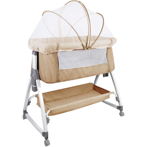 Cuna para Bebé Cuna Colecho Bebé Plegado Viaje portátil Altura regulable con Mosquitera colchón Cesta beige (1/5)