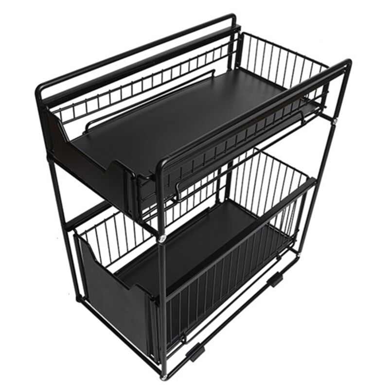 Organizer Estraibile 2 Ripiani Per Sotto Lavandino - Portaoggetti Cucina In ABS Con Ganci - 40x22x33cm