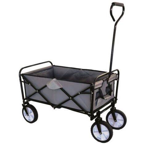 Benson Outdoor Chariot Pliable pour Extérieurs, Idéal pour les Vacances ou la Plage, Construction en Acier Revêtu de Poudre Noire, Tissu Polyester Gris, Capacité de Charge 80 kg, Dimensions Compactes