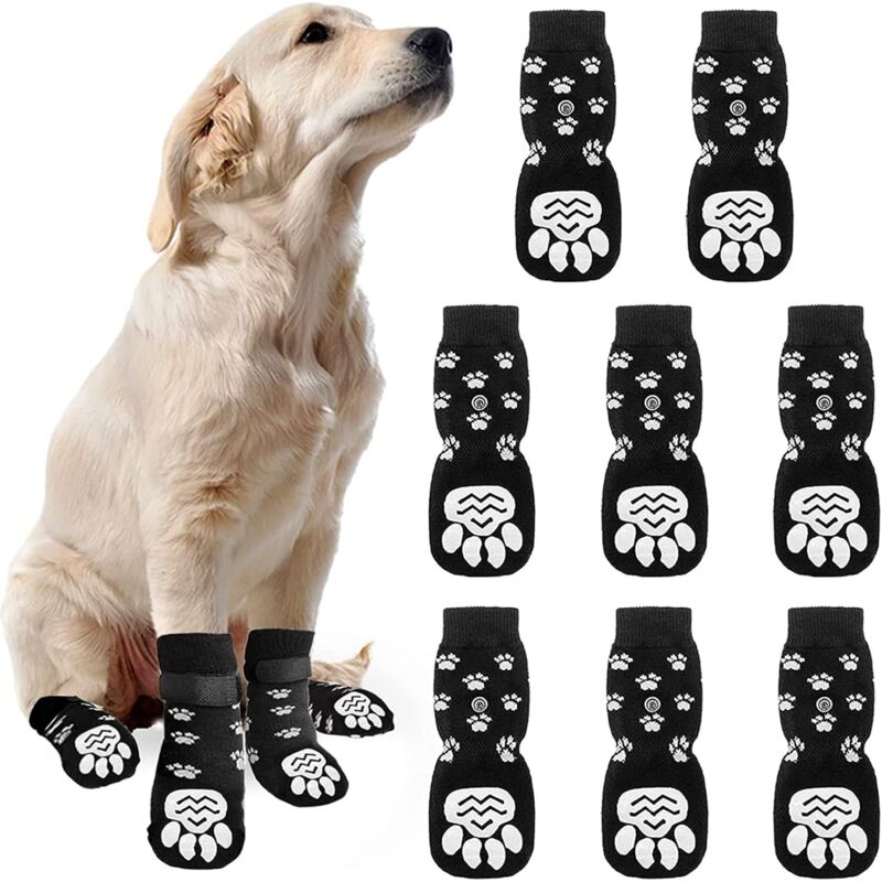 PICK FOR LIFE Lot De 2 Paires De Chaussettes Antidérapantes Pour Chien - Protection Des Pattes - Réglables - Pour Chien - Pour La Promenade Intérieure - Marron - Taille S