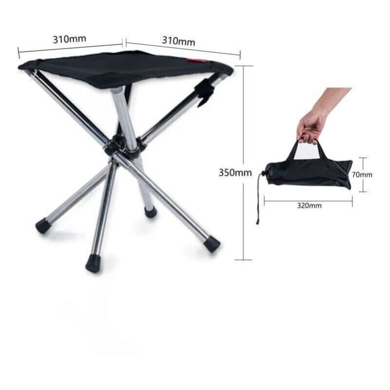 Tabouret De Camping Pliant Portable - Support Jusqu'à 200 Kg - 31 Cm Avec Sac De Transport - Noir