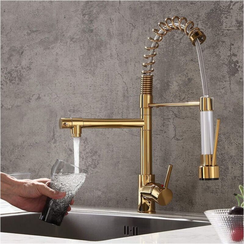 Robinet Lavabo Salle De Bain Mono-commande - Acier Inoxydable 304 - Finition Or Brossé - Cartouche Céramique - Installation Facile - 10