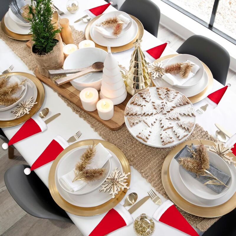 30 Mini Chapeaux De Père Noël - Décorations De Table Pour Bouteilles, Couverts, Bonbons… Ambiance Festive Garantie