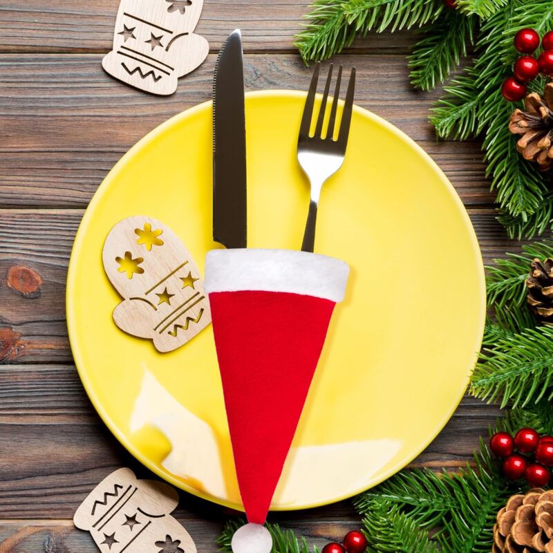 Ensemble D'argenterie De Noël 20 Pièces - Service Pour 4 Personnes - Motifs Père Noël, Rennes, Flocons - Acier Inoxydable, Lavable Au Lave-vaisselle - 10