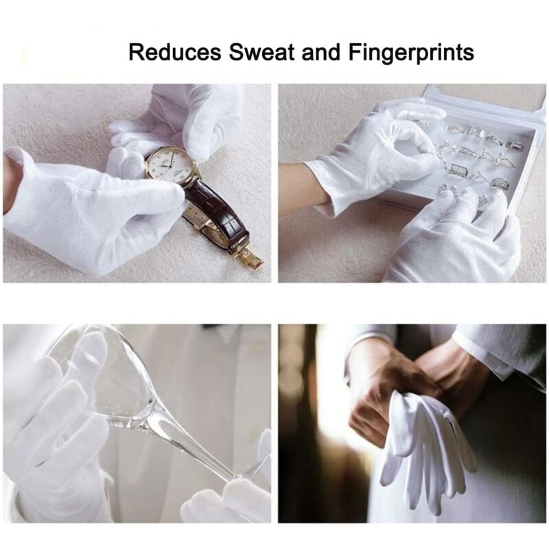 Lot De 12 Paires Gants Coton Blanc - Lavables - Soins Mains, Bijouterie, Travail Délicat