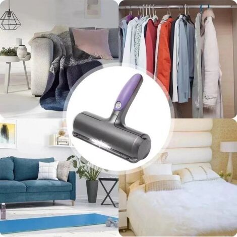 Brosse anti-poils d'animaux - Ramassage de poils de chat/chien - Violet et gris - Pour canapé/vêtements/voitures