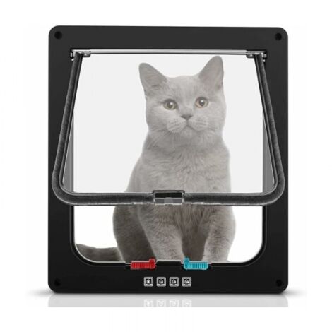 Noir chatière pour Chat avec magnétique à 4 Voies, Porte pour Animaux de Compagnie pour Chats et Petits Chiens, Porte pour Chat avec Tunnel,L (1/4)