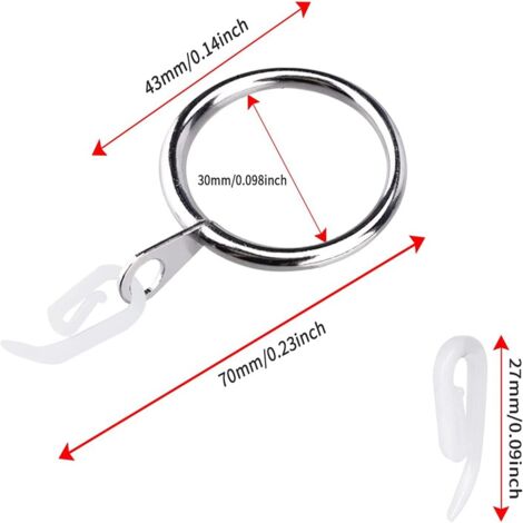 FWEEK Lot De 50 Anneaux De Rideaux En Métal Argenté - Diamètre Intérieur : 38 Mm - Pour Fenêtre, Porte, Rideau De Douche