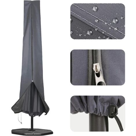 Housse de parasol de jardin pour housse de parasol de jardin, 190x25x50cm, revêtement imperméable en PVC Oxford 600D, avec fermeture éclair durable et cordon de serrage réglable en bas, gris (1/5)