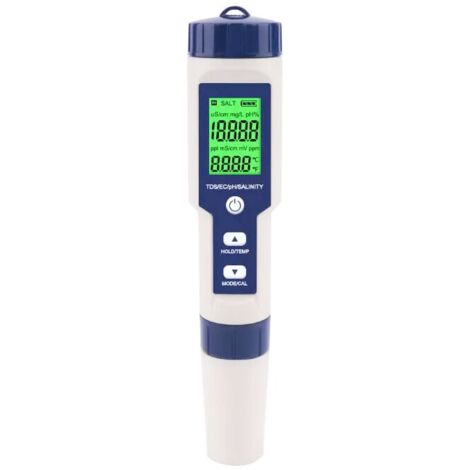 Testeur de salinité de piscine, testeur numérique de salinité de l'eau de mer 5 en 1, Kit de Test étanche Ip67 (1/4)