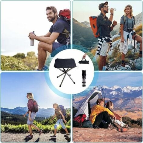 Tabouret Pliable Camping - Léger 0,65kg - Portatif Avec Sac - 100kg Charge Max - Noir Tabouret Randonnée