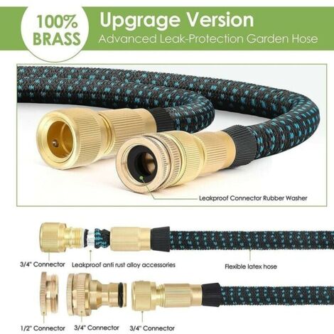 Tuyau Arrosage Extensible 15M Avec 10 Buses - Noyau Latex, Connecteurs Laiton, Léger Et Anti-Fuite