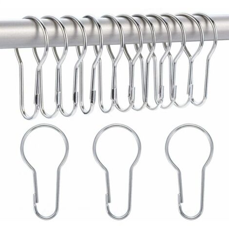 Lot De 40 Anneaux De Rideau Métal + 40 Crochets Plastique Noir - Diamètre 32mm Pour Tringle Rideau