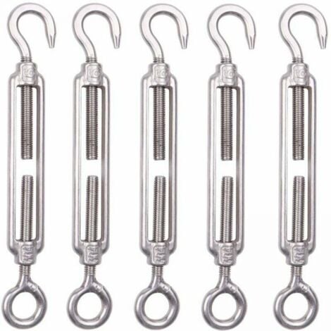 Lot de 5 M6 Tendeur Cable Inox 6mm Tendeur Cloture Crochet Tendeur 304 en Acier Inoxydable Réglable Tendeur Grillage pour Corde Cable Fil à Linge Jardin Grillage