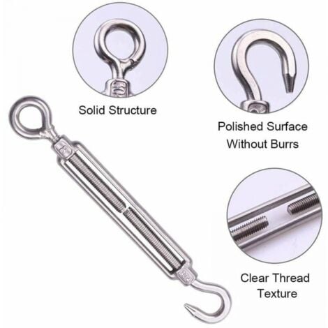 Lot de 5 M6 Tendeur Cable Inox 6mm Tendeur Cloture Crochet Tendeur 304 en Acier Inoxydable Réglable Tendeur Grillage pour Corde Cable Fil à Linge Jardin Grillage