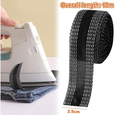 Ruban Thermocollant Ourlet 25mm X 10m - Noir, Pour Pantalon, Rideau, Robe Sans Couture | Lavable, Facile à Poser