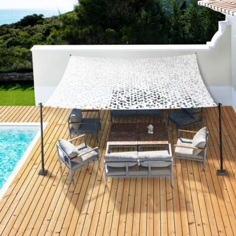Voile d'ombrage, voile d'ombrage rectangulaire design camouflage 6x4M blanc, filet de protection solaire filet de camouflage extérieur