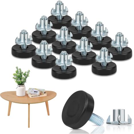 Niveau de pied de meuble fileté de 1/4 pouce (environ 0,6 cm), 12 pièces de pied de meuble réglable, structure filetée en forme de T, adaptée aux pieds de table, de chaise et de tabouret (0,64 cm-2 0) (1/5)