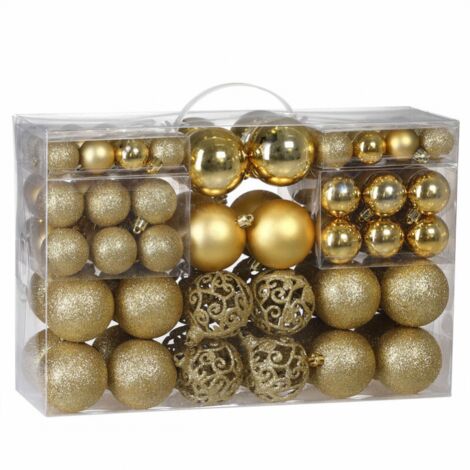 Lot de 100 boules de Noël en plastique robuste Décoration de Noël intérieur extérieur Décoration pour sapin Doré (1/5)