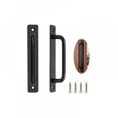 oignee Porte Coulissante 2 Pices Poigne de Porte de Grange Robuste Poigne Porte Coulissante Poignee Portail Exterieur Poignes de Porte Intrieure Extrieure avec Des Vis, Noir/212mm (1/5)