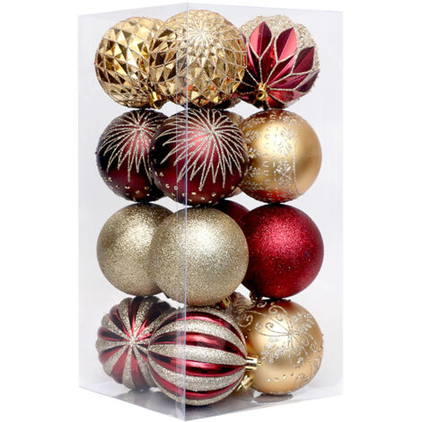 Lot de 16 Boules de Noel Décorations pour Arbres de Noël Boules Sapin de Noel en Or Rouge, adaptées à l'intérieur et à l'extérieur (1/5)
