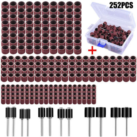 252 Pièces Tambour De Ponçage avec Boîte Gratuite, Comprenant 240 Pièces Bandes de Ponçage et 12 Pièces Tambour Mandrin pour Outils Rotatifs (1/5)