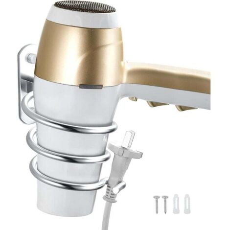 CSPARKV  Argent Support Mural Pour Sèche Cheveux 2 En 1 Support De Seche Cheveux Suspendu En Aluminium Avec Organisateur Daccessoires Pour Cheveux Et Crochet Pour Salle De Bain 87220756