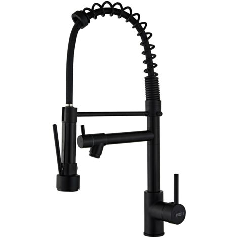 Robinet de cuisine avec douchette extractible, 2 fonctions, bec pivotant à 360 °, robinet d'évier noir (1/4)