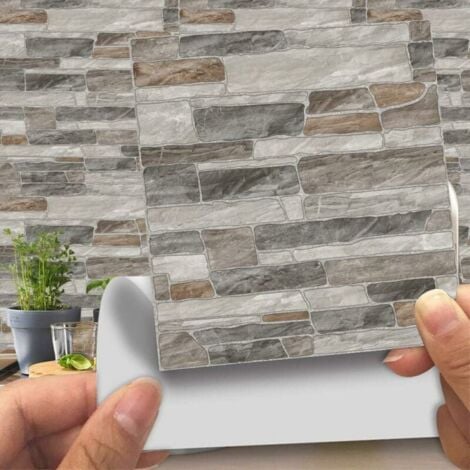 20x20cm Adhésive Décorative à Carreaux pour Salle de Bains et Cuisine Stickers Carrelage, 20 Pièces Imitation Cuir Style Brique 3D Imitation Pierre Imperméables Auto-adhésifs Décoration