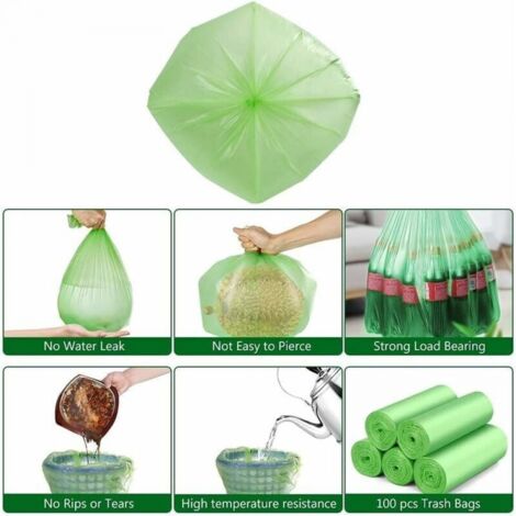 100 sacs poubelles biodégradables, sacs poubelles compostables biodégradables de 20 litres d'épaisseur pour la nourriture, la maison, la cuisine, le bureau, la maison, les déchets de jardin pour anima