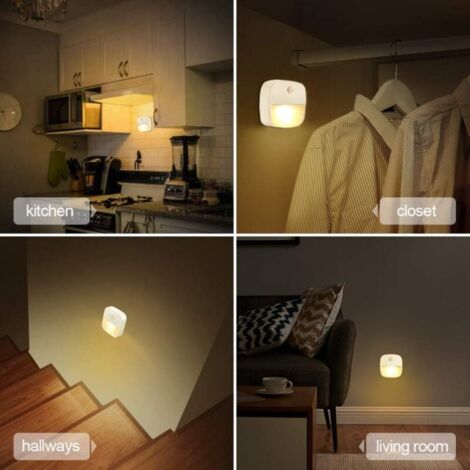 Lampe Détecteur de Mouvement Interieur, Lot de 3 Veilleuse LED Pile, Veilleuse d'escalier Automatiquel Pour Couloir, Chambre, Cuisine, Placard - Blanc Chaud [Classe énergétique A]