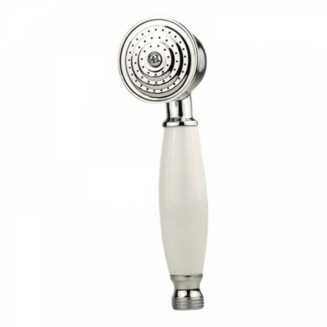 Pommeau de douche de salle de bain complet pommeau de douche anti-calcaire avec poignée en céramique blanche pommeau de douche argenté (1/4)