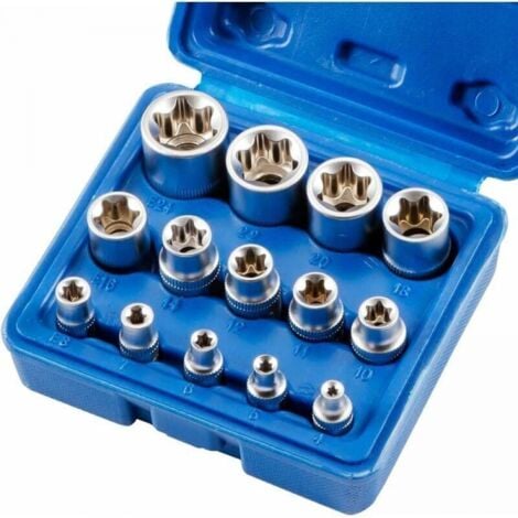 Douille et embout pour clé, Lot de 14 douilles Torx femelles E4-E24 E-Torx hexagonales