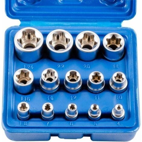 Douille et embout pour clé, Lot de 14 douilles Torx femelles E4-E24 E-Torx hexagonales
