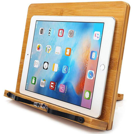 Support De Livre Rotatif 360° En Bois Avec Pinces - Pour Recettes, Partitions, Tablette, Bureau Ou Cuisine - 4