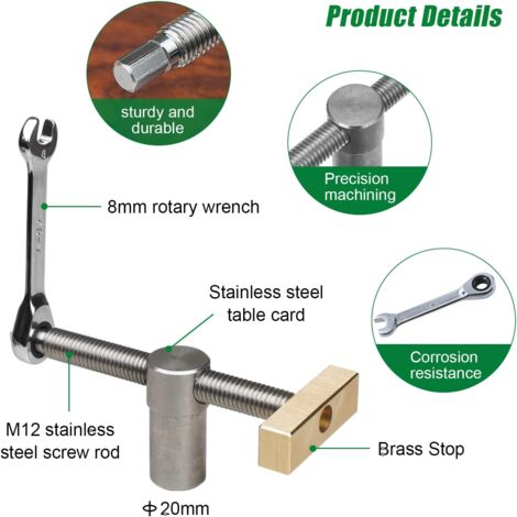 Lot De 2 Pinces D'Etabli Menuisier - Serre-Joints Rapide Avec 4 Bench Dogs - Pour Trous De 20mm - Acier Inox & Laiton