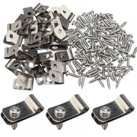 Pinces de fixation pour clôture clips de fixation pour grillage cloture clips de fil en acier inoxydable avec vis colliers de serrage pour clôture en bois, vinyle ou métal (100 pièces) (1/5)