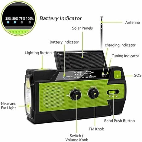 Radio Dynamo Manivelle Avec Chargeur USB Et Lampe Torche - Solaire, AM/FM, Idéale Pour Le Camping