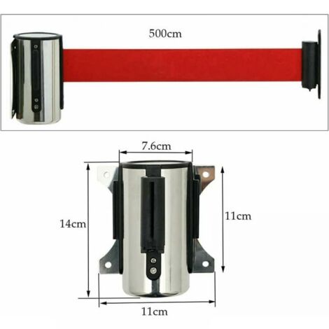 Barrière Extensible Murale Rouge 5M – Acier Inoxydable & Ruban Rétractable Pour Contrôle De File D'Attente Et Sécurité
